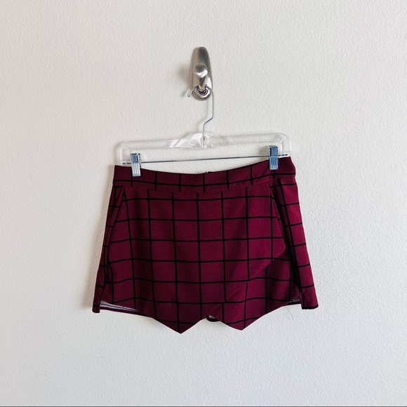 Maroon Black Grid Envelope Skirt Skort - Picture 6 of 9